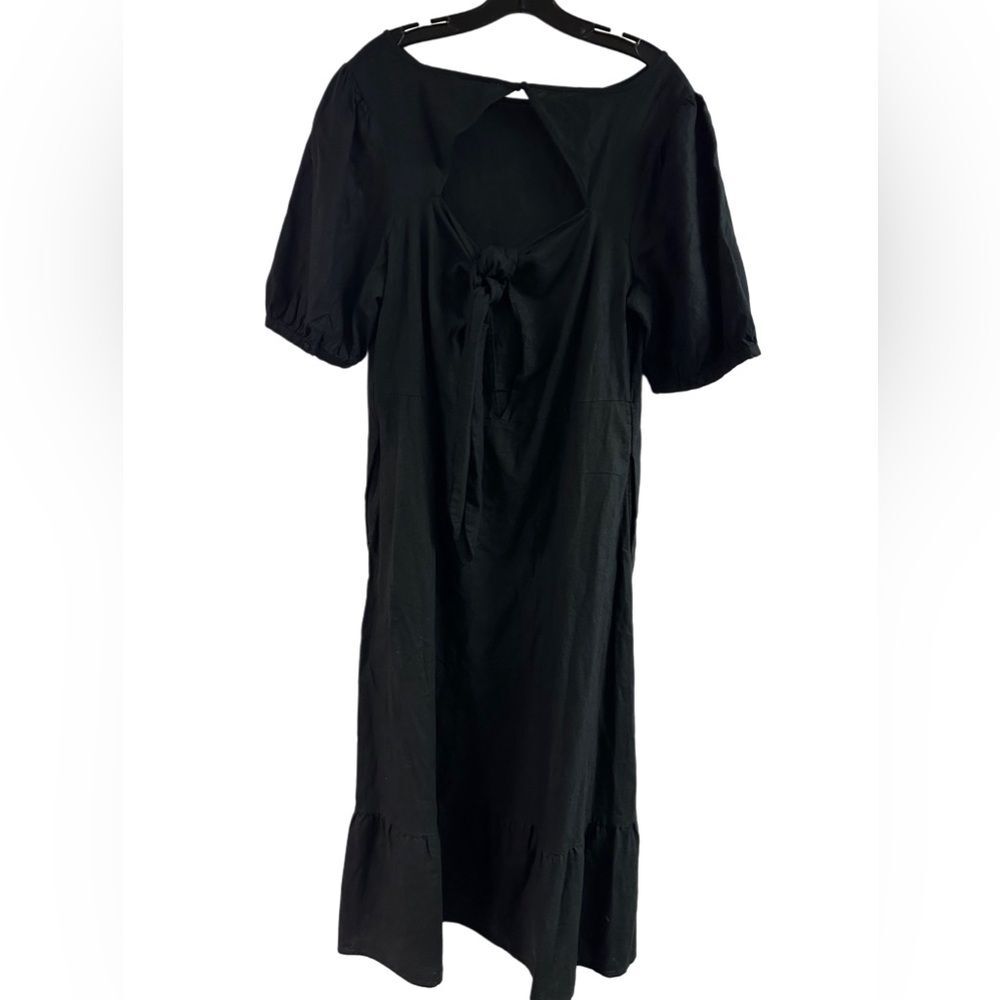 NWOT Who What Wear Black Linen Blend Tie Back Dress Size XXL Side Pockets